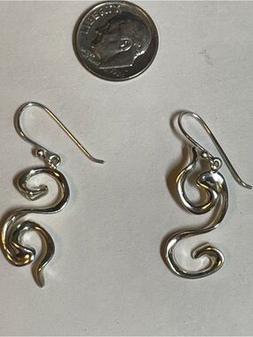 925 Sterling Silver Modern Swirl Dangle Earrings~Artisan made, 4.87g
